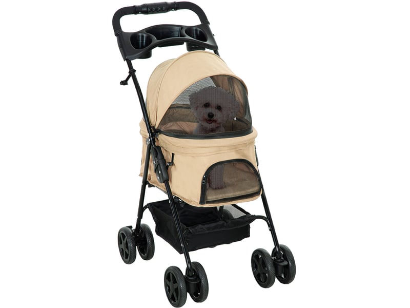  Poussette pour votre petit compagnon pliable kaki en tissu oxford, 4 roues doubles avec freins, idéale pour petits compagnons  - Conforama A