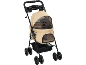 Poussette pour votre petit compagnon pliable kaki en tissu oxford, 4 roues doubles avec freins, idéale pour petits compagnons