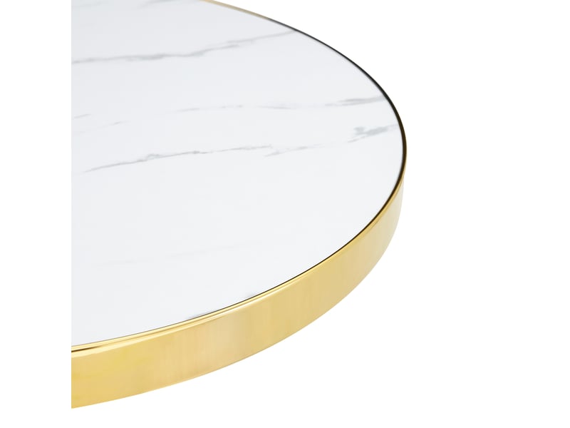  Table basse ronde moderne, avec plateau effet marbre et base cylindrique, mdf, blanc et doré, 73.5×71.0×24.5 cm  - Conforama E