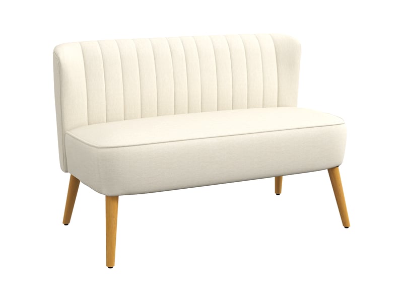  Canapé 2 places, canapé de salon en tissu aspect lin, assise rembourrée et pieds en bois d'hévéa, crème, 117x56,5x77cm  - Conforama B