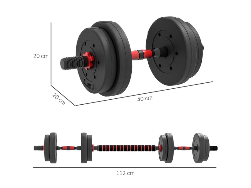  Ensemble d'haltères 2 en 1, barres courtes et longues réglables de 15 kg, entraînement de musculation professionnel, noir  - Conforama E