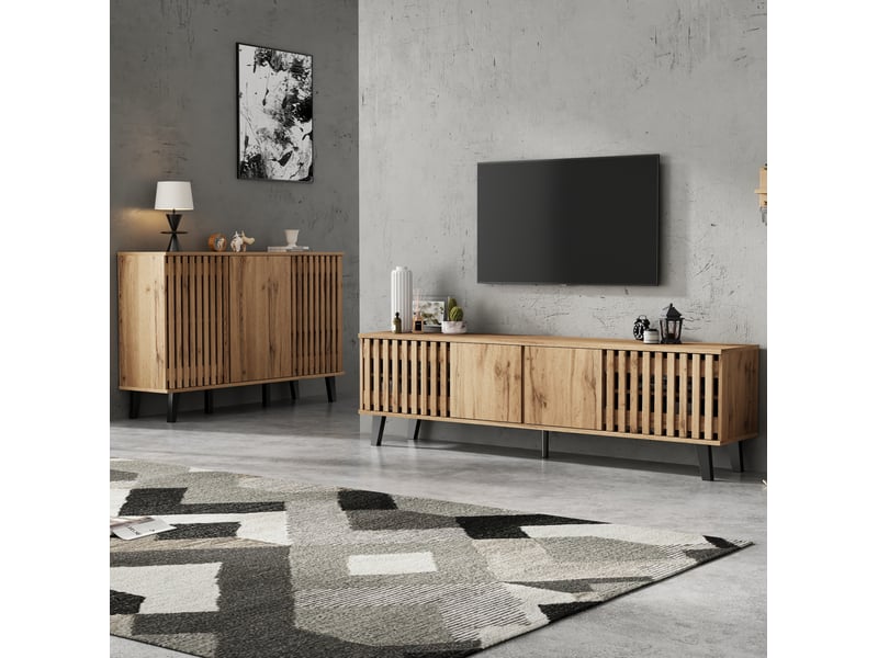  Ensemble meuble tv et buffet modenvie 180 x 40 x 55 cm et 150 x 40 x 95 cm bois naturel  - Conforama B