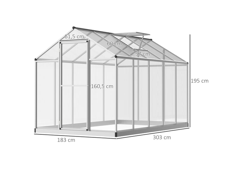  Serre de jardin 3 x 2 m aluminium polycarbonate 5,5 m² fondation lucarne porte loquet  - Conforama E