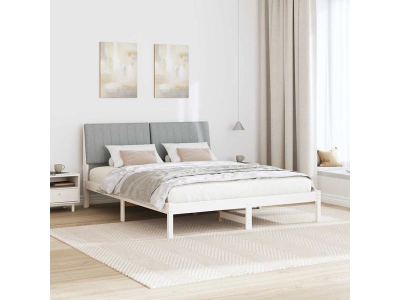  Lit double- lit adulte -  cadre de lit avec tête de lit blanc 150 x 200 cm pin massif  - Conforama C