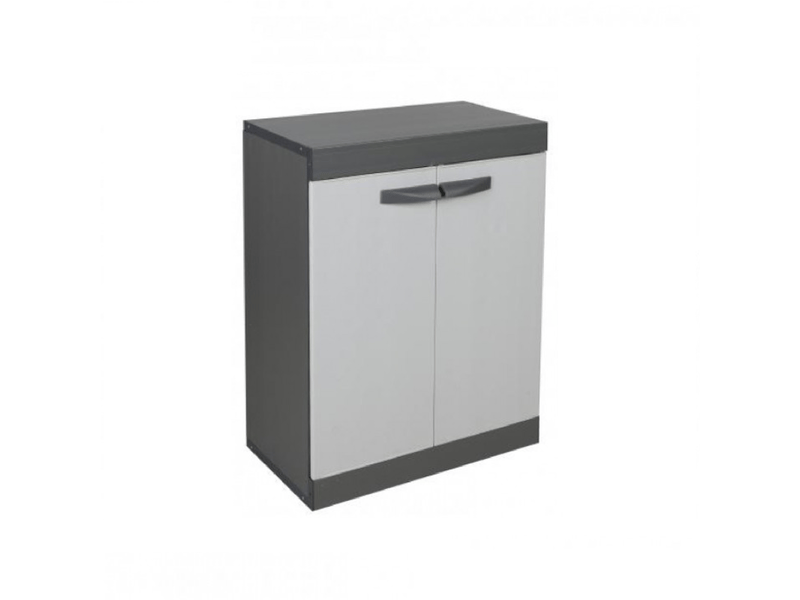  Armoire de rangement 2 portes avec étagère - 63 x 37 x h83 cm - gris et noir  - Conforama A