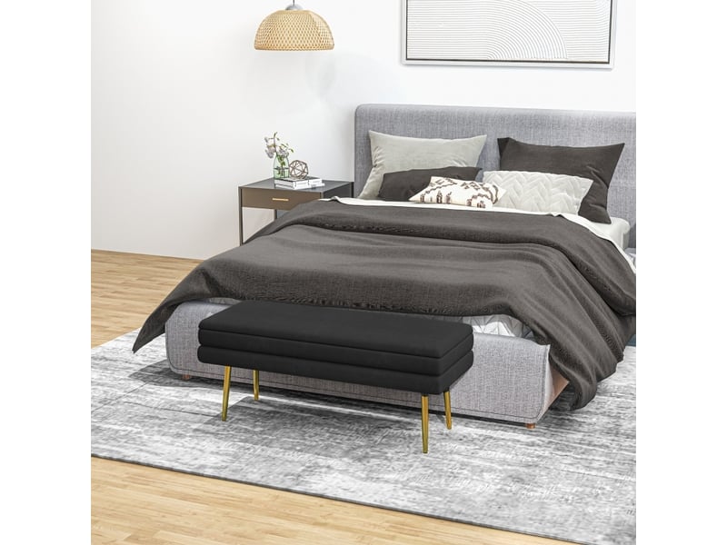  Banquette de rangement 100x37,5x42 cm aspect velours noir  - Conforama C