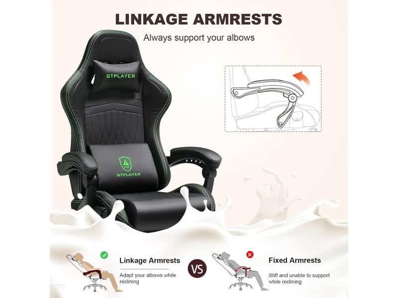 Gtplayer chaise de jeu ergonomique avec repose-pieds et haut-parleurs, 150 kg, vert ACE-PRO-GE - Conforama E
