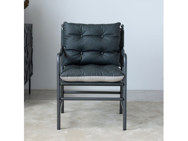  Fauteuil de salon moderne avec accoudoirs, assise rembourrée et structure métallique, en cuir pu noir  - Conforama C