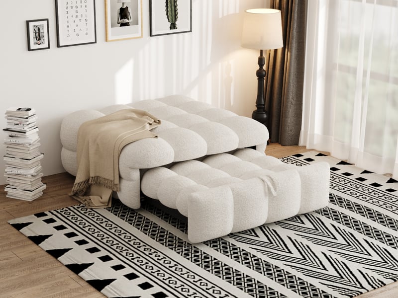  Lit gigogne 2 en 1 convertible en pouf 183 x 76 x 72 cm beige tissu teddy structure métal et mdf avec outils de montage Sol Morn - Conforama D