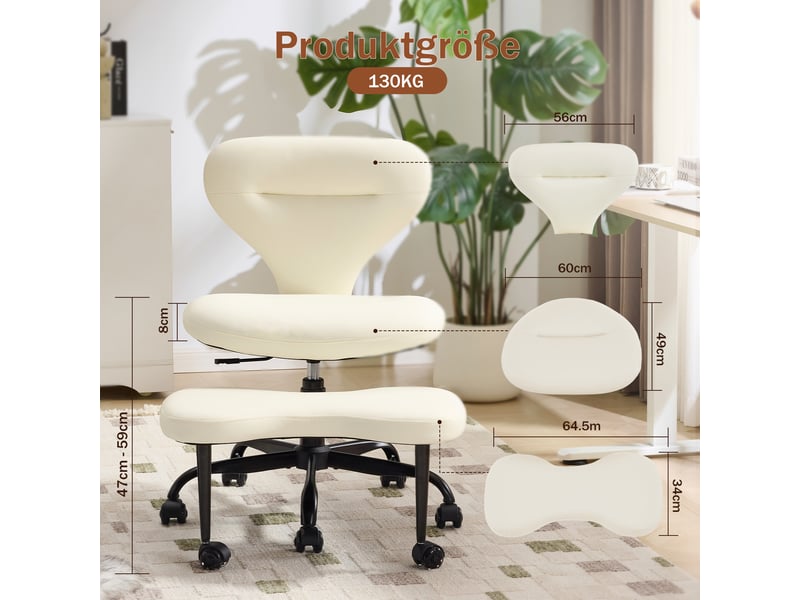  Chaise de bureau jambes croisées pivotante avec repose-pieds, simili cuir blanc, sans accoudoirs, 67x80x84 cm  - Conforama C