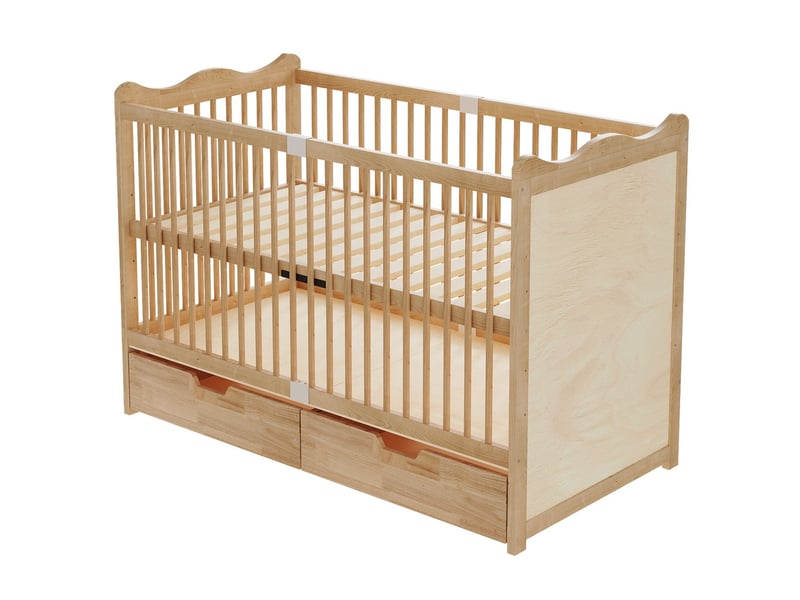  Lit bébé naturel en bois massif 70x140 cm ajustable 4 hauteurs et tiroirs intégrés  - Conforama A