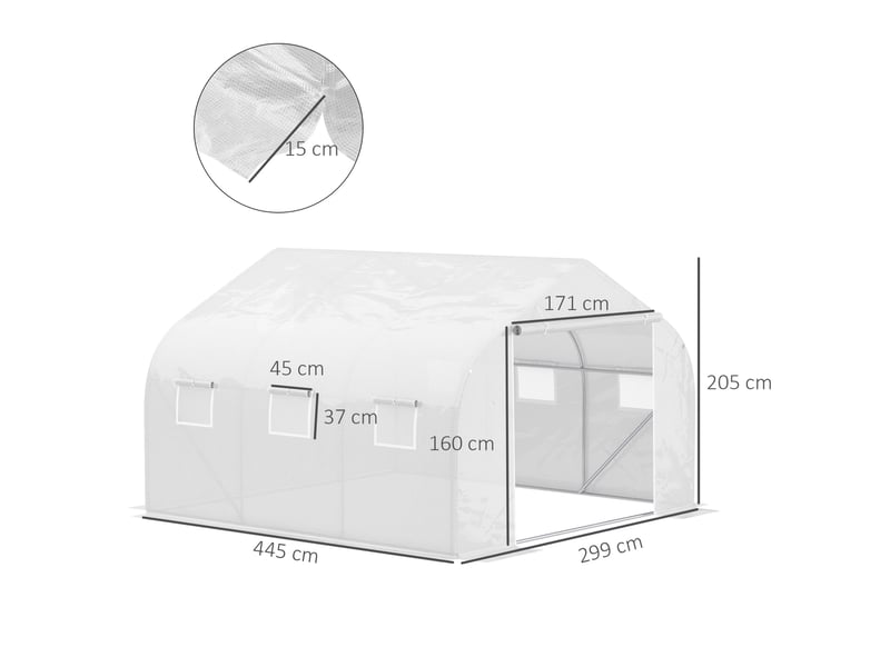 Serre tunnel 445x299x205 cm uv, 6 fenêtres enroulables, métal, blanc  - Conforama D