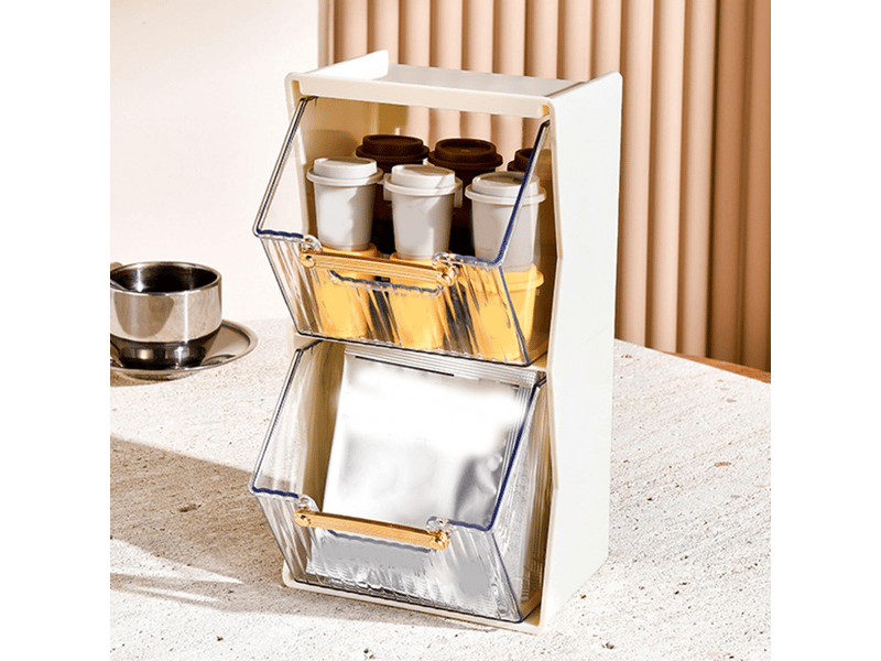  Organisateur de sachets de thé, amovible, coulissant, anti-poussière, 2 couches, transparent, gain de place, support pour sachets de thé, organiseur  - Conforama E