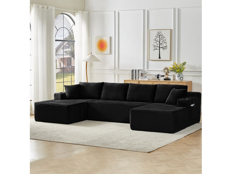  Canapé modulable en u 6 places sans structure en velours côtelé noir  - Conforama B
