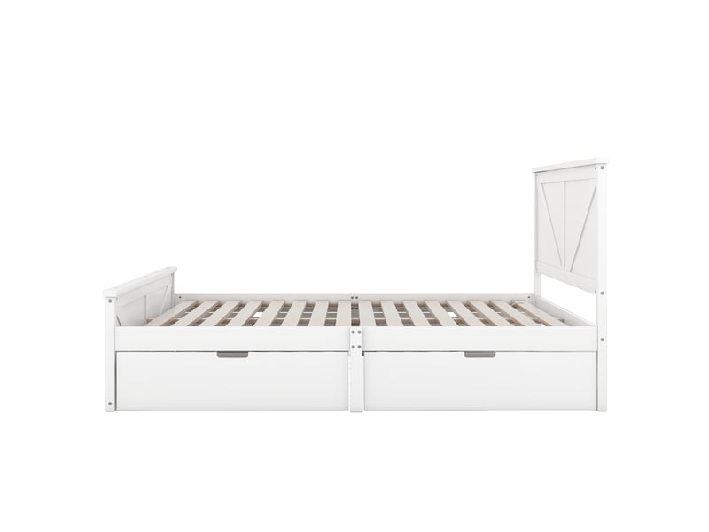  Lit plateforme en bois blanc 160 × 200 cm, design simple avec 4 tiroirs  - Conforama E