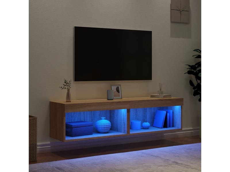 Lot de 2 meuble tv avec lumières led chêne sonoma 60x30x30 cm - Conforama C
