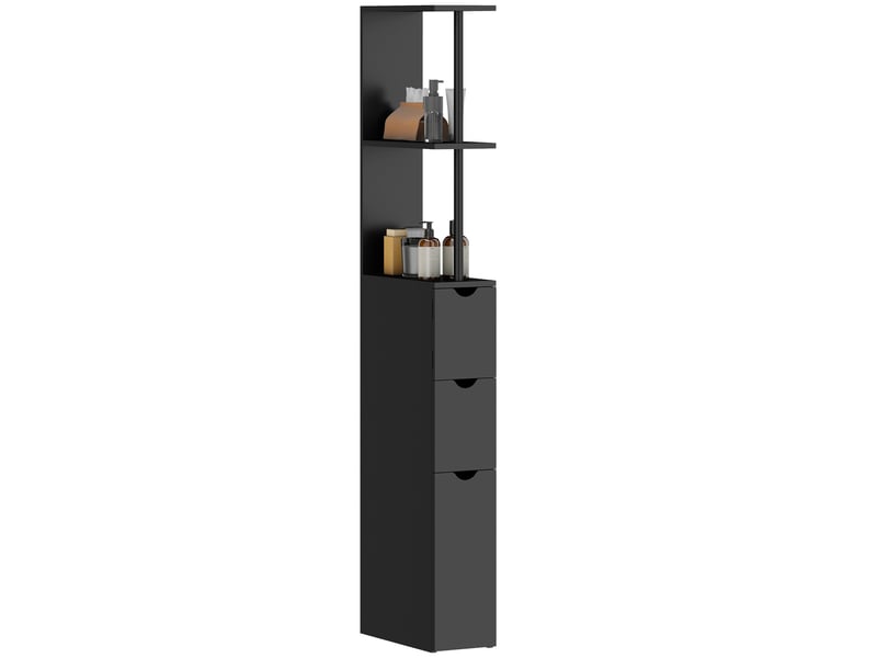  Colonne de salle de bain 2 étagères 1 placard 2 tiroirs mdf noir 15 x 33 x 136,8 cm  - Conforama A