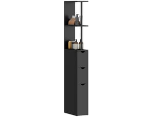 Colonne de salle de bain 2 étagères 1 placard 2 tiroirs mdf noir 15 x 33 x 136,8 cm