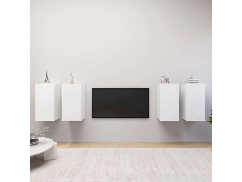  Lot de 4 meuble tv bas salon blanc 30,5x30x60 cm bois d'ingénierie  - Conforama B