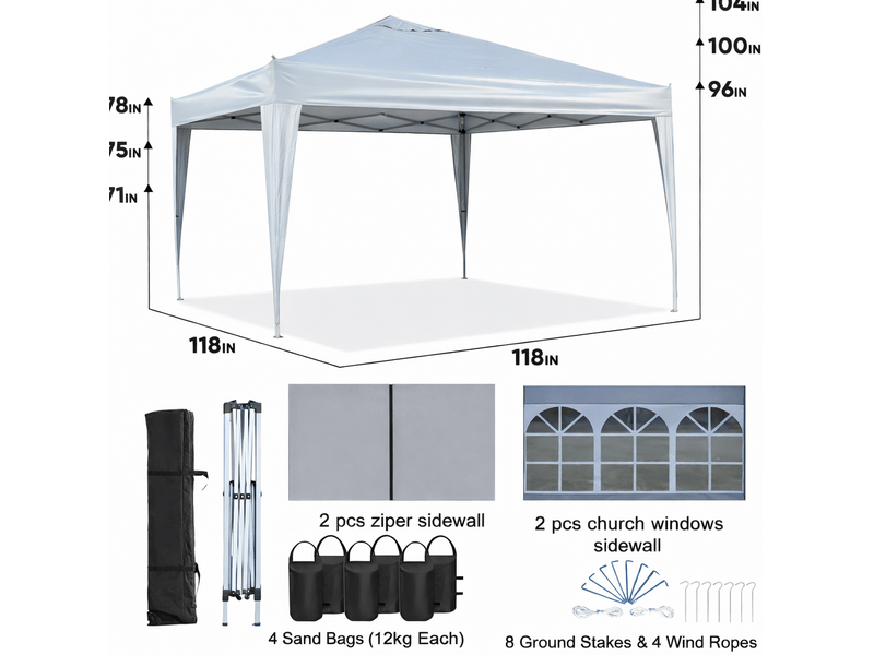  Tonnelle pliante 3 x 3 m noire avec 4 parois, sacs de lestage et protection uv 50+ pour jardin et fêtes  - Conforama C