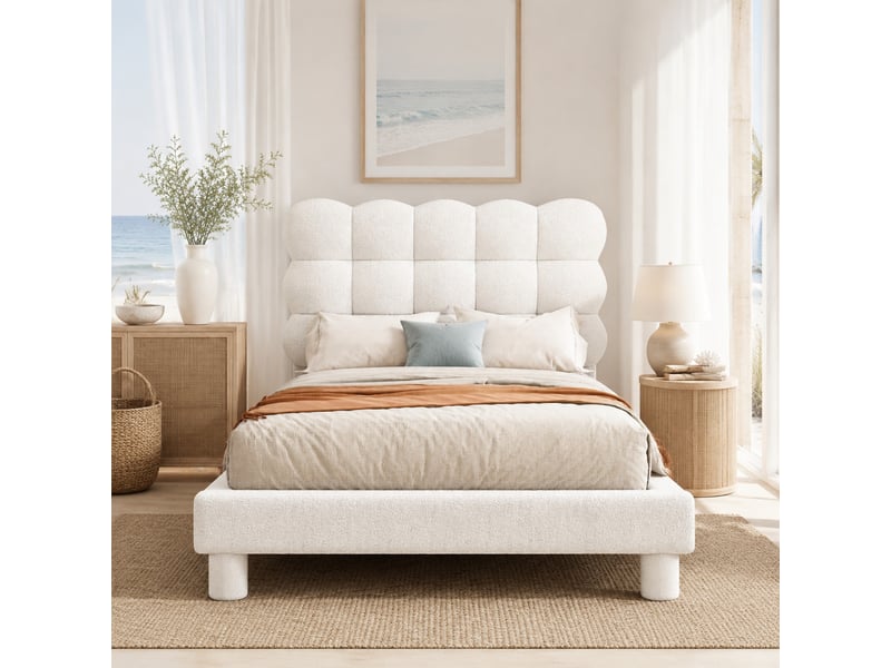  Lit simple 90x200 cm avec tête de lit réglable en 3 positions, revêtement peluche  - Conforama B