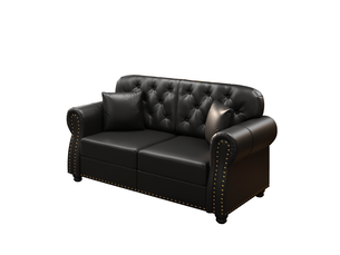 Canapé chesterfield 2 places en simili cuir noir, 160 cm