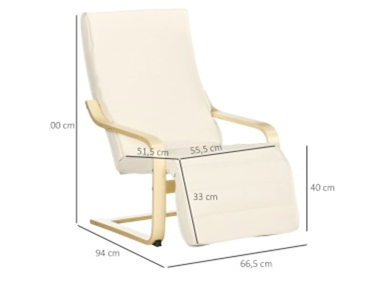  Fauteuil relax à piètement traîneau 66,5 x 94 x 100 cm – blanc crème – repose-pieds réglable 5 positions  - Conforama C