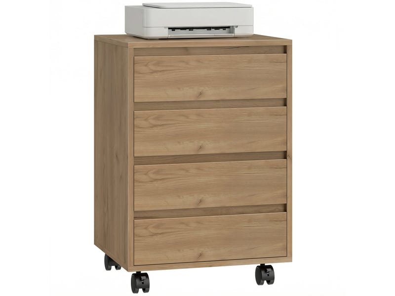  Caisson de bureau sur roulettes 4 tiroirs mdf aspect bois marron 46 x 40 x 65 cm  - Conforama A
