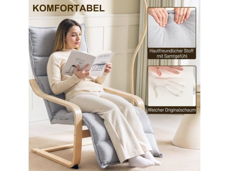  Fauteuil relax gris clair avec repose-pieds réglable, aspect velours, accoudoirs, pour salon et lecture  - Conforama D