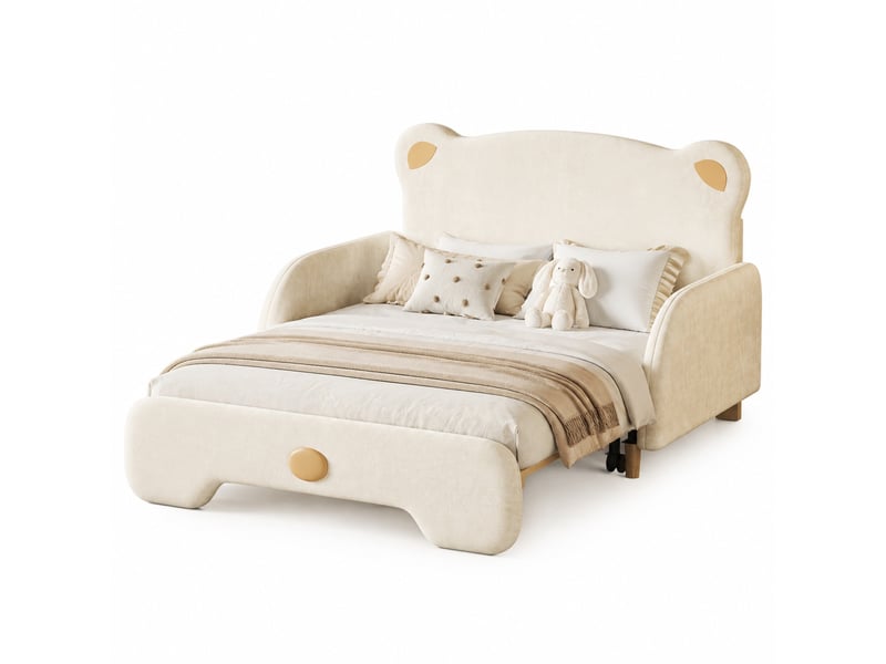  Lit enfant extensible en forme d’ours 140x200 cm avec lattes en bois, beige  - Conforama A