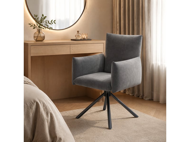  Lot de 6 chaises de salle à manger pivotantes 360° en velours gris  - Conforama D