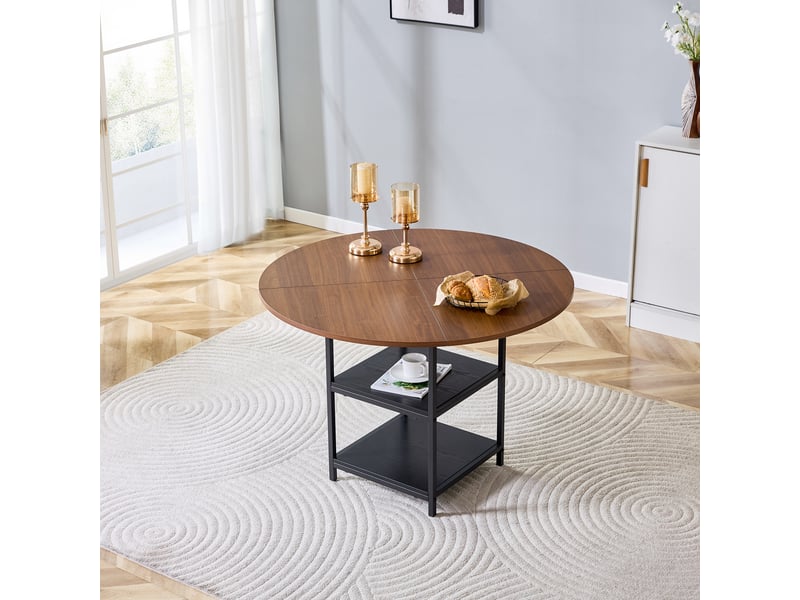  Table à manger rond 107×107×75 cm, mdf et métal, noir et noyer Fay Lum - Conforama B