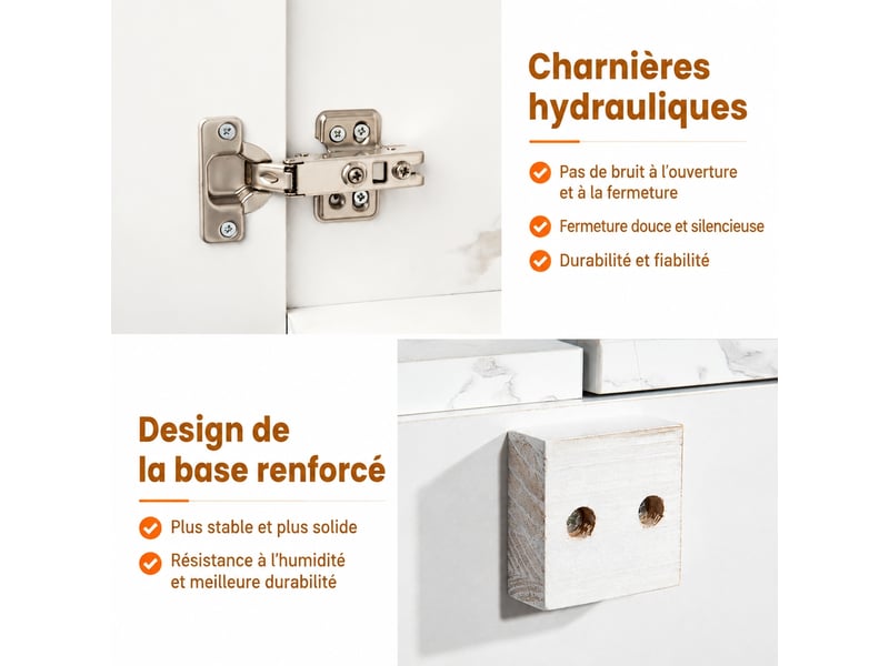 Buffet 4 portes 2 tiroirs meuble tv 208 cm blanc marbré et chêne - Conforama W