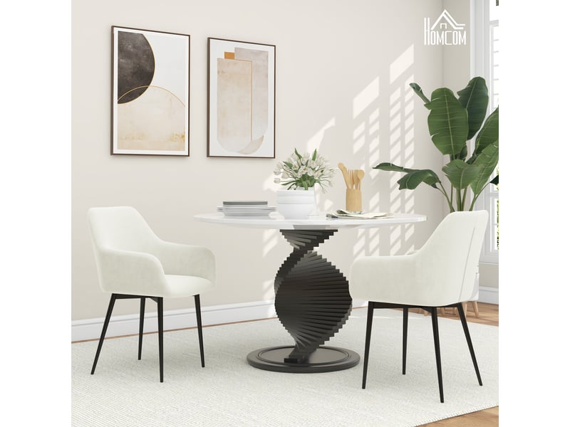  Lot de 2 chaises de salle à manger nordiques rembourrées avec accoudoirs courbés en tissu effet velours crème dimensions 54x57x80 cm  - Conforama B