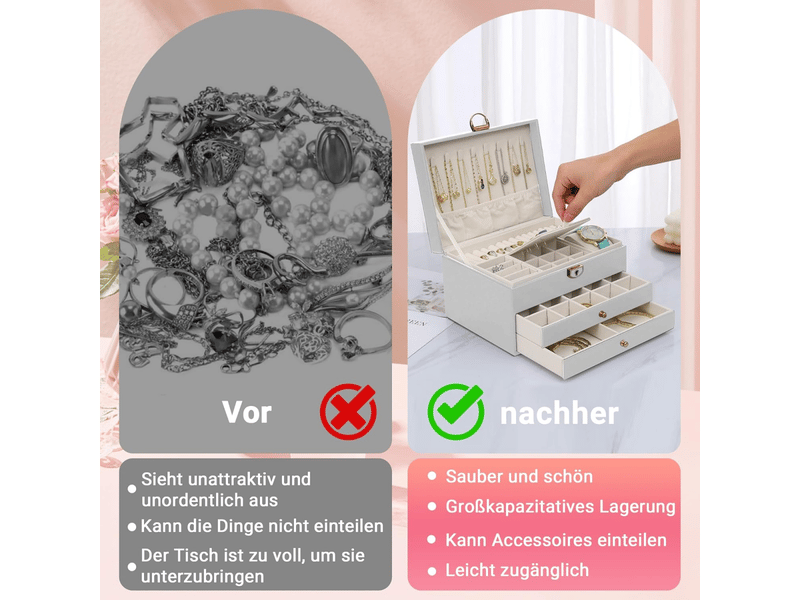  Boite a bijoux, rangement bijoux 3 niveaux boite , boite à bijoux femme boite rangement bijouxrange,blanc  - Conforama D