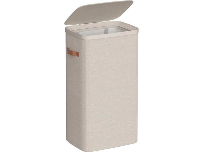  Panier à linge pratique 42 x 32 x 75 cm avec couvercle et poignées style moderne en tissu beige cappuccino 12_0012588  - Conforama A