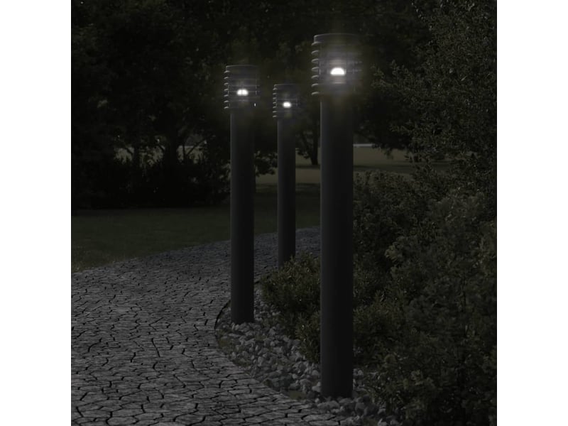  Lampadaires d'extérieur avec sortie 3 pcs acier inoxydable noir 02_0042572  - Conforama B