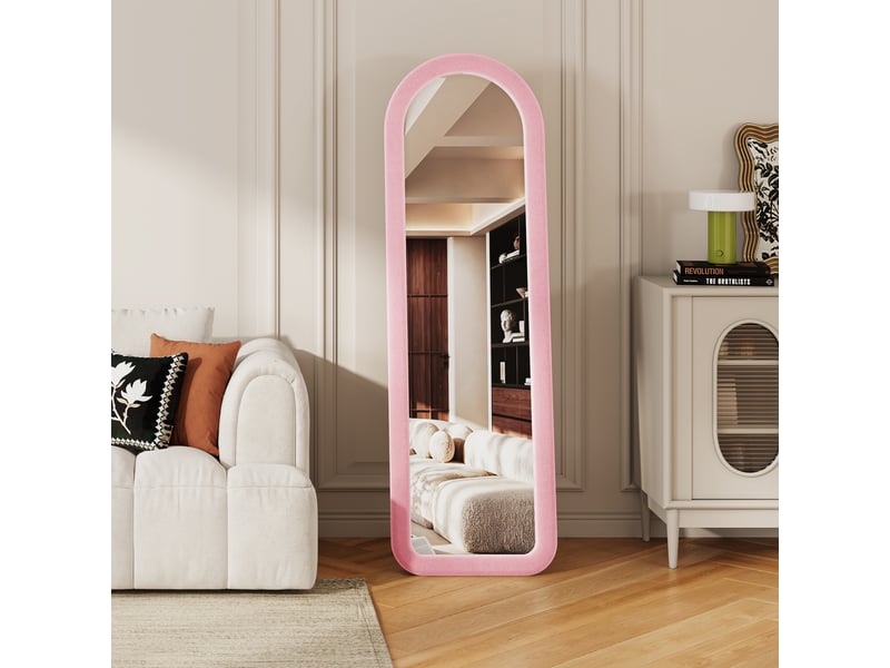 Miroir pleine longueur style français romantique, forme arquée 160×50 cm, rose, pose murale ou sur pied - Conforama D