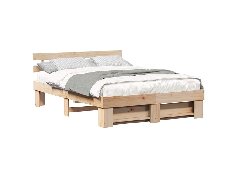  Lit double- lit adulte -  cadre de lit avec tête de lit marron 140 x 200 cm pin massif  - Conforama A