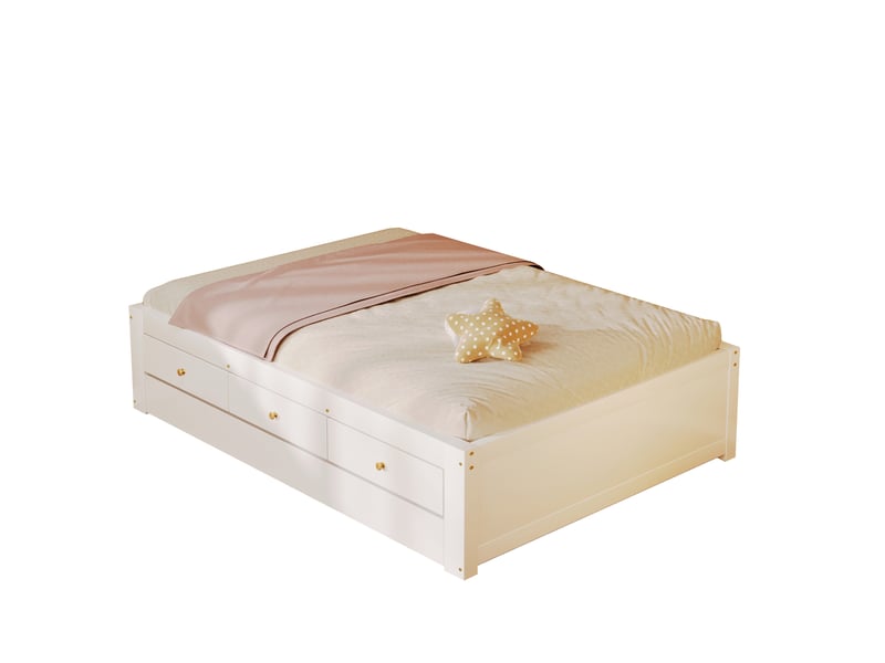  Lit gigogne 90x200 cm avec 3 tiroirs en mdf et pin blanc, sans matelas ni tête de lit  - Conforama A
