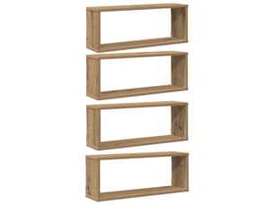 Lot de 4 étagères cube murales, armoires de rangement chêne artisanal 60x15x23 cm cf42742