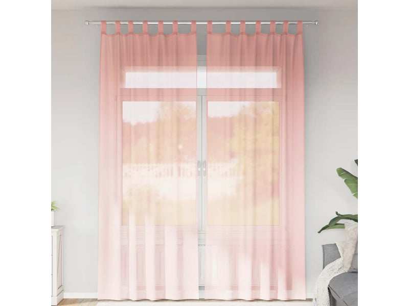  Lot de 2 rideaux en voile, voilages avec passe-tringles rose cf44480  - Conforama B