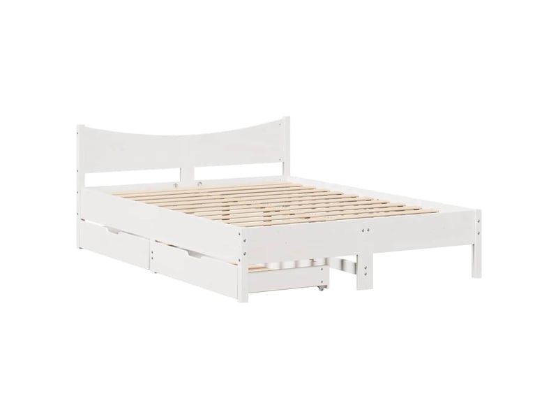  Lit double- lit adulte -  cadre de lit avec tiroirs blanc 120x200 cm bois de pin massif  - Conforama A