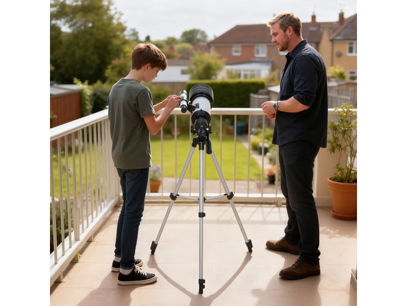  Télescope astronomique 70 mm blanc, trépied réglable en aluminium, trois oculaires et lentille barlow  - Conforama D