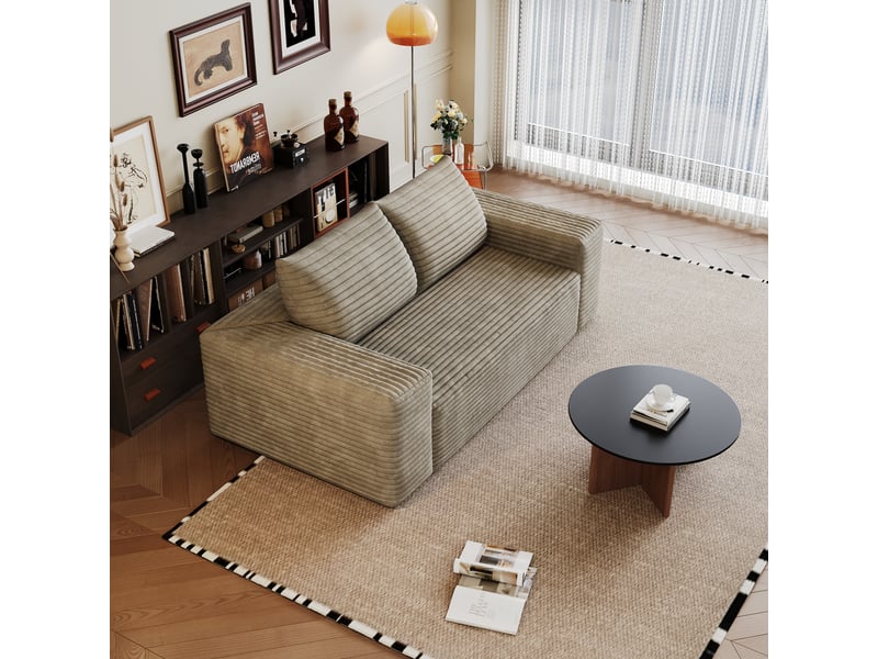  Canapé modulable, canapé 2 places, en velours tricoté, camel, assise profonde, sans montage, 180 cm, sans structure  - Conforama W