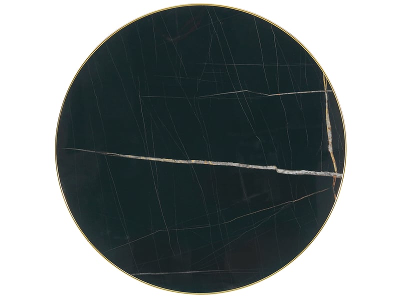  Guéridon rond 59.5x59.5x73.5 cm aspect marbre mdf noir et or  - Conforama D