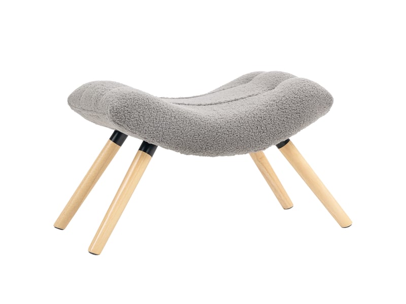  Repose-pieds rembourré en polaire et pieds en bois de hêtre gris clair 67 x 45 x 38 cm  - Conforama A