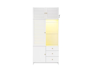 Armoire blanche avec panier à linge 90x50x200 cm - penderie led 3 tiroirs portes battantes