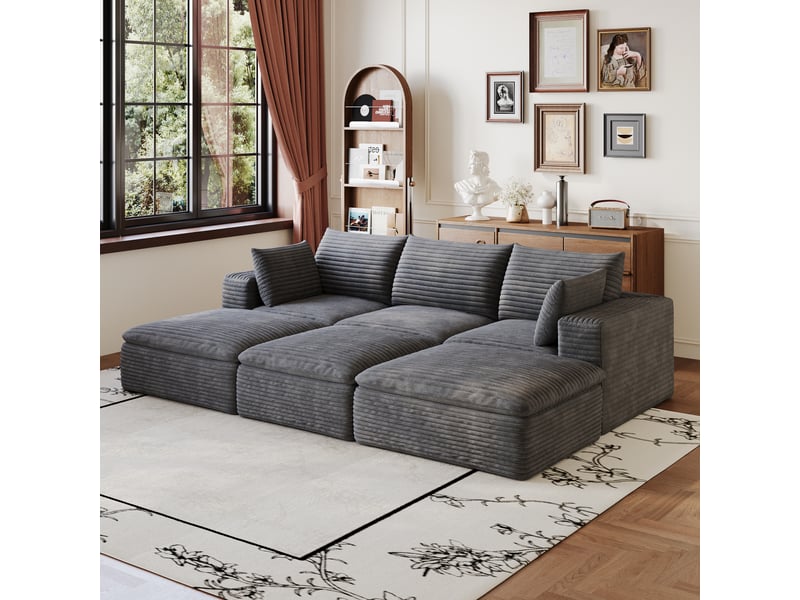  Grand canapé velours côtelé gris foncé 260 cm, canapé nuage sans montage pour salon et appartement  - Conforama W