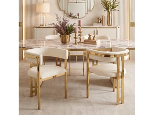 Lot de 2 chaises de repas en chenille beige et métal doré homvra